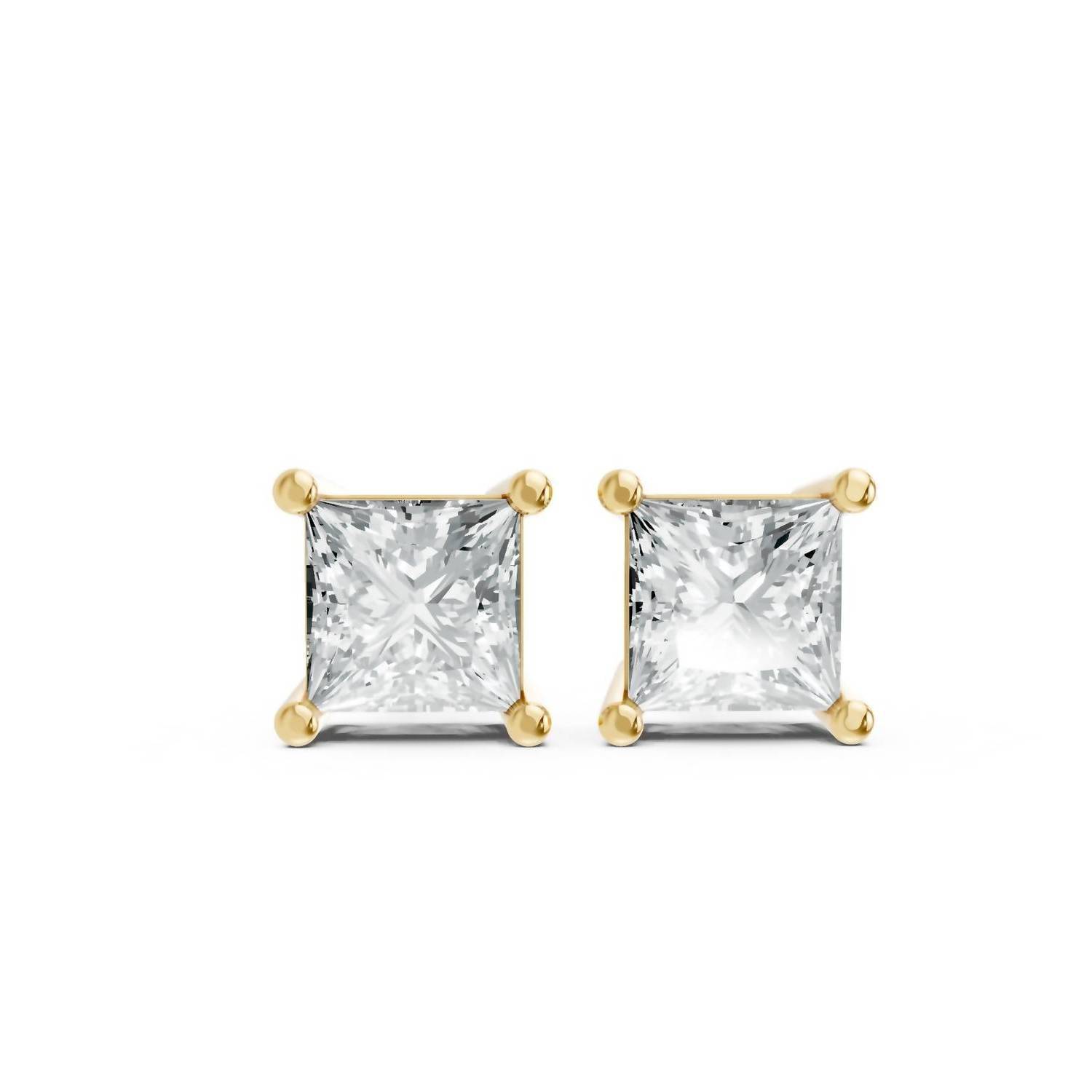 New Aamiaa Women's Princess Shape 4 Prong Push Back Studs In Gold Plated Sterlin